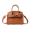 Mini borsa a mano marrone caramello con trama litchi e chiusura a girello dorata - Marrone