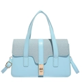 Bolso de mano azul claro minimalista con cierre metálico y correa ajustable al hombro - Azul
