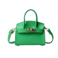 Mini borsa a mano verde con motivo litchi, chiusura girevole dorata e tracolla - Verde