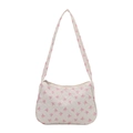 Ivory quilted shoulder bag with pink bow pattern and sleek zipper for daily fashion - White