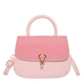 Pink shoulder bag in light pink leather with red and white textured woven flap detail - Pink