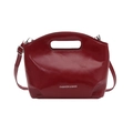 Borsa a mano bordeaux lucida con manico e stampa Fashion & Bags su sfondo bianco - Rosso