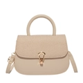 Sacoche beige minimaliste en cuir avec rabat tressé et fermoir en métal en coquillage - Kaki