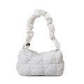 Chic white puffy cloud bag with scrunched strap and quilted soft texture shoulder bag - White