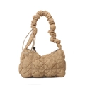 Chic quilted khaki shoulder bag with ruched handle and puffer cloud texture - Khaki