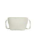 Chic beige lychee textured cross-body bag with minimalist fashion lettering detail - White