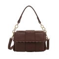Sac bandoulière tressé marron foncé avec bordure festonnée et poignée à chaîne dorée - Marron