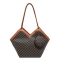Brown monogram tote bag with V-shaped cut and matching round coin purse detail - Brown