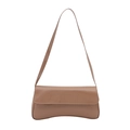Glanzende beige lakleren schoudertas met een elegante gebogen onderkant voor dames - Khaki