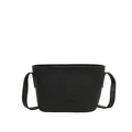 Compact black lychee pattern crossbody bag featuring silver FASHION text in a semi-round shape - Black