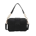 Woven black PU leather crossbody bag with scallop edges and golden chain strap - Black