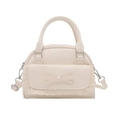 Crèmewitte bowlingtas met kanten zak en strik, stijlvolle crossbody handtas voor dames - Wit