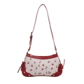 Cute cherry print shoulder bag in cream white with red leather trim and knot detail - Red