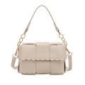Retro cream white woven leather handbag for women featuring stylish scalloped edges - White