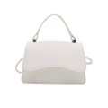 White croc-embossed small square handbag with top handle and crossbody strap - White