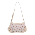 Off-white shoulder bag featuring cute cherry prints and decorative side bow ties - White