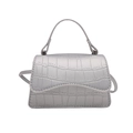 Mini silver faux-crocodile textured square crossbody bag with top handle and strap - Silver