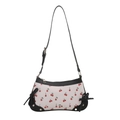 Chic white shoulder bag featuring red cherry prints and contrasting black leather trim - Black