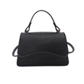Minimalist black crocodile pattern small square handbag with silver metal hardware and strap - Black