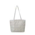 Ivory white tote bag with traditional geometric embossed patterns and slim shoulder straps - White