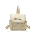 Mini mochila beige minimalista para mujer con ribete de encaje y un lazo decorativo - Amarillo