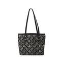Black New Chinese style tote bag with silver geometric embroidery and dual shoulder straps - Black