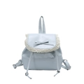 Bolso bandolera azul claro estilo ballet con ribete de encaje blanco y lazo frontal - Azul