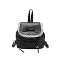 Mochila de cuero PU negro estilo ballet con ribete de encaje blanco y detalle de lazo - Negro