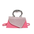 Bolso rosa con solapa de pedrería brillante y asa metálica plateada de moda - Rosa