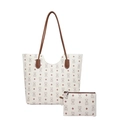 Borsa tote alla moda con motivo a orsetti e portamonete coordinato in crema e marrone - Set da 2 Pezzi Borsa Tote / Bianco