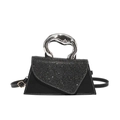 Bolso de mano negro con lentejuelas brillantes y asa artística de metal plateado - Negro