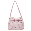 Sac à épaule rose en seersucker pour femme avec grand nœud et motifs à pois - Rose