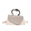 Bolso bandolera crema con solapa de strass plateados y asa de metal de diseño para mujer - Blanco