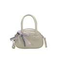Elegante bolso Boston blanco crema con lazo de encaje rosa y correa ajustable - Con Colgante / Blanco