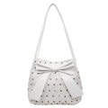 Sac fourre-tout blanc à gros nœud avec motifs floraux noirs pour femmes élégantes - Blanc