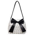 Sac à épaule noir et blanc minimaliste avec broderie nœud et tissu texturé - Noir