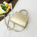 Minimalist metallic gold square crossbody bag with top handle and slender shoulder strap - No Pendant / Gold