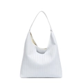 White woven leather underarm hobo bag with large capacity and minimalist retro design - Off White