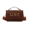 Brown quilted crossbody bag with gold LOVE hardware and adjustable woven strap - Brown
