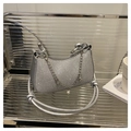 Silver glitter shoulder bag with metallic chain, pearl charm and knotted strap detail - Silver