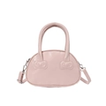 Pink PU leather bowling handbag with bow detail and adjustable shoulder strap - No Pendant / Pink