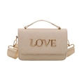 Chic quilted cream crossbody bag with gold LOVE emblem and woven shoulder strap - White