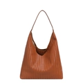 Brown woven leather shoulder tote bag with minimalist hobo silhouette and top handles - Brown