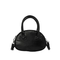 Chic black bowling handbag with bow accents and adjustable crossbody strap - No Pendant / Black