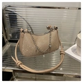 Champagne sequin shoulder bag with silver chain and pearl charms in 2024 trendy style - Khaki