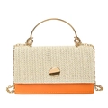 Sac à main tissé tendance de couleur contrastée avec poignée dorée et bandoulière chaîne - Orange
