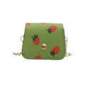 Cute strawberry print mini crossbody bag with gold chain strap and green PU leather - Green
