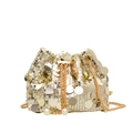 Elegant gold sequin bucket evening bag with pearl drawstring and metal chain strap - Gold