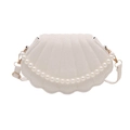Bolso de hombro blanco con forma de concha en cuero sintético y asa de perlas - Blanco