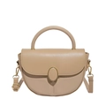 Elegant khaki semi-circular saddle bag with golden oval buckle and rounded top handle - Khaki